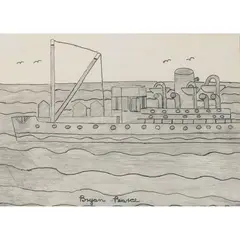 Bryan Pearce, The Stella (Trinity Boat), 1966, ink and pencil on paper