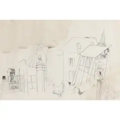 Mary Newcomb, Farmyard in France, 1989, initialled in pencil (lower right)