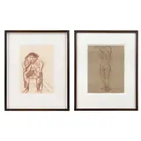 Rose Hilton, Model Seated in the Studio and Artist's Model, each signed in pencil (lower right), red pastel on paper