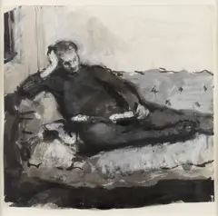 Celia Paul, Angus Reading, 1990, ink, wash and pastel on paper
