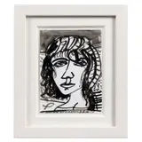 John Bellany, Portrait / Kneeling Man (For RCA Secret), ink on postcard