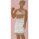 Alasdair Gray, Mrs. Nanni in White Slip and Bra and a Glass of Wine, oil, gouache and pencil on paper