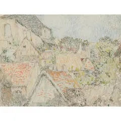 Les Toits, Gerberoy, August 1936 by Henri Le Sidaner, charcoal and pastel, enhanced with oil, on paper, sold Apr 2023