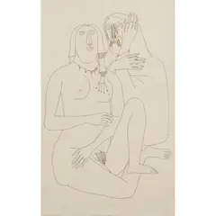 F. N. Souza, Lovers, c.1950s, pen and ink on paper