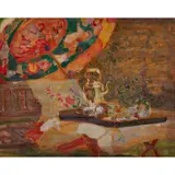 Florence St John Cadell, TEA IN THE GARDEN, oil on board