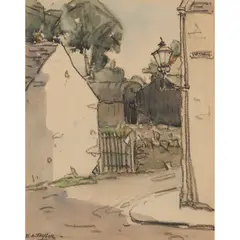 Ernest Archibald Taylor, A STREET CORNER, KIRKCUDBRIGHT, watercolour and conté