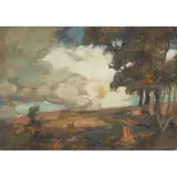 James Campbell Noble, A BLUSTERY DAY, Oil on board