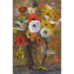 David McClure, A FLURRY OF BIRDS AND FLOWERS, 1993, oil and collage