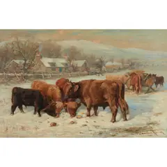 Joseph Denovan Adam, HIGHLAND CATTLE IN THE SNOW, oil on canvas