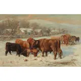 Joseph Denovan Adam, HIGHLAND CATTLE IN THE SNOW, oil on canvas