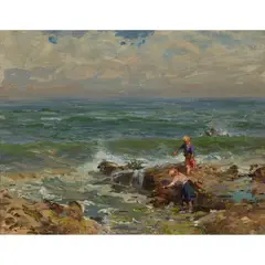 William Bradley Lamond, COLLECTING MUSSELS, oil on canvas