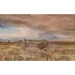Samuel Bough, PEAT GATHERERS, watercolour heightened with gum arabic