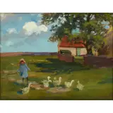 Margaret Isobel Wright, THE GOOSE GIRL, oil on canvas laid down on board
