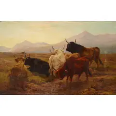 William Watson, HIGHLAND CATTLE IN A MOUNTAIN GLEN, oil on canvas