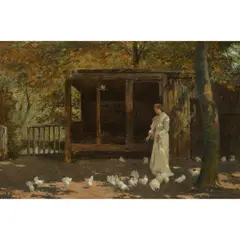 Archibald David Reid, FEEDING PIGEONS, oil on canvas