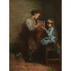 FEEDING TIME by Robert McGregor, oil on canvas, sold Jun 2023