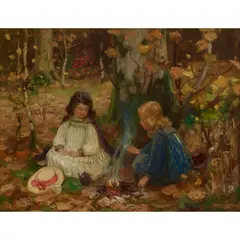 Thomas Bromley Blacklock, BY THE CAMP FIRE, oil on board