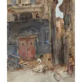 William Russell Flint, STREET CORNER, SOSPEL, watercolour