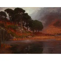 Alexander Brownlie Docharty, BY THE LOCH, AUTUMN, oil on canvas