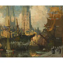 James Paterson, THE LAST OF THE INDOMITABLE, AMSTERDAM HARBOUR, oil on canvas