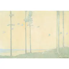 Ernest Archibald Taylor, BIRDS IN FLIGHT OVER FIRS, mixed media on linen