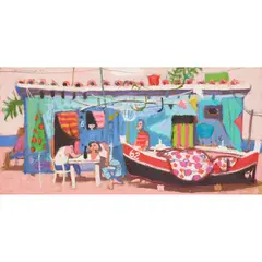 BOATHOUSE SIESTA by Leon Morrocco, oil on board, sold Jun 2023
