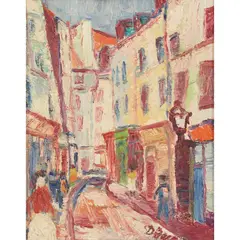 RUE XAVIER PRIVAS, PARIS by Donald Bain, oil on canvasboard, sold Jun 2023