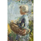 Robert Gemmell Hutchison, GIRL WITH BASKET, Oil on board