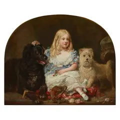 Gourlay Steell, GERTRUDE, BLOSSOM AND BOB, oil on canvas, arched top