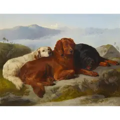 GUNDOGS ON A ROCKY OUTCROP by George William Horlor, oil on canvas, sold Jun 2023