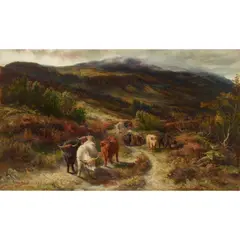Joseph Denovan Adam, HIGHLAND CATTLE ON THE DROVE ROAD, oil on canvas