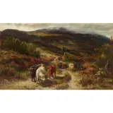 Joseph Denovan Adam, HIGHLAND CATTLE ON THE DROVE ROAD, oil on canvas