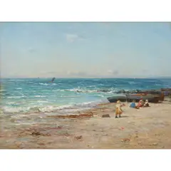 CHILDREN ON AN AYRSHIRE BEACH by Joseph Henderson, oil on canvas, sold Jun 2023