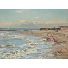 ON THE BEACH by Joseph Henderson, oil on canvas, sold Jun 2023