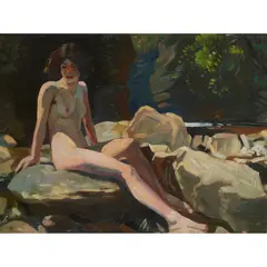 Eric Robertson, BY THE ROCK POOL, Oil on canvas