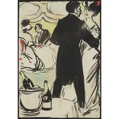 John Duncan Fergusson, SUPPER DANCE, watercolour, brush and ink on paper