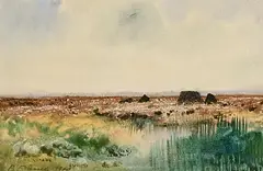 Peat Stacks in a Bog Landscape by William Percy French, 1900, watercolour on paper, sold Sep 2026