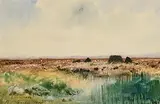 William Percy French, Peat Stacks in a Bog Landscape, 1900, watercolour on paper