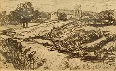 Roderic O'Conor, Landscape with House, etching on ivory vellum
