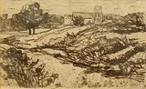 Roderic O'Conor, Landscape with House, etching on ivory vellum