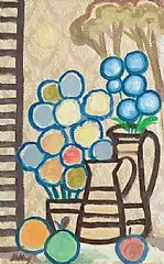 Markey Robinson, Still Life in Moonlight, gouache on wallpaper