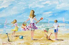 Lorna Millar, Day at the Beach, acrylic on canvas board