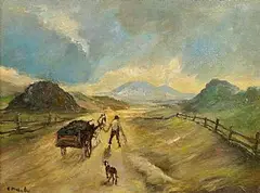 Charles McAuley, Bringing Home the Turf, oil on canvas board