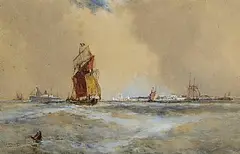 Shipping off the Yorkshire Coast by Frank Henry Mason, watercolour on paper, sold Sep 2026