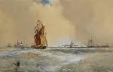 Frank Henry Mason, Shipping off the Yorkshire Coast, watercolour on paper