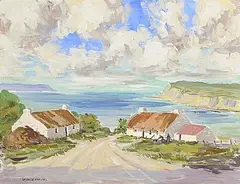 Gladys Maccabe, Cottages by the Shore, oil on board