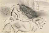Dame Laura Knight British, Circus Performer Riding Two Horses, pencil drawing
