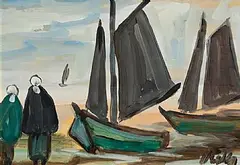 Markey Robinson, Watching the Boats, gouache on board