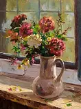 Donal McNaughton, Still Life on the Windowsill, acrylic on board