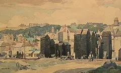Leonard Squirrell, Net Sheds, Hastings, 1938, watercolour on paper